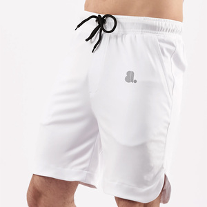 <b>Men's</b> <b>White</b> Solid Elastic Waist <b>Shorts</b> with Pockets Front Logo Water Resistant Quick Dry Casual Nonwoven Fabric Mid Waist - Product Image 1
