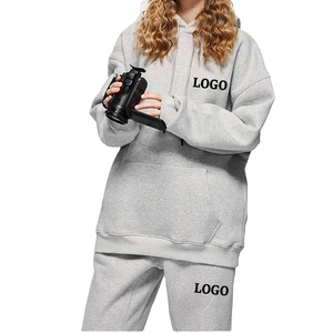 Survêtement d'hiver pour femmes avec logo personnalisé, sweat à capuche décontracté sexy et jogger pour vêtements de salon, hauts longs à motifs solides - Product Image 1