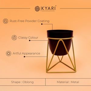 Modern Minimalist Black Flower Pot With Gold Plated Metal Stand For Indoor Desktop <b>Plant</b> Display - Product Image 2