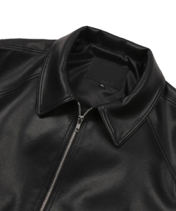 Men's <b>Black</b> PU Leather Bomber <b>Jacket</b> Turn-down Collar Zipper Closure Regular Fit Autumn Wear - Product Image 4