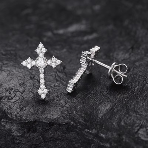 New Items Hip Hop Jewelry Pass Diamond <b>Tester</b> VVS Moissanite Iced Out Christian Push Back Cross Stud Earrings for Men Women - Product Image 2