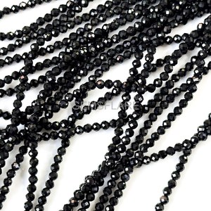 Cuentas redondas microfacetadas de ónix negro natural de 2 mm, cuentas de ónix para la fabricación de joyas, venta al por mayor, cuentas de piedras preciosas sueltas con corte de diamante facetado. - Product Image 6