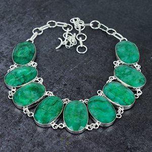 Emerald 925 Sterling <b>Silver</b> Plated Stone Link Chain Necklace Oval Setting Statement Jewelry for Women - Product Image 2