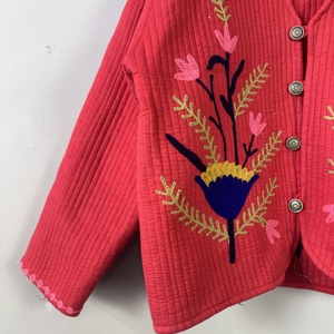 Handmade Embroidered Red Suzani Jacket – Boho Floral <b>Coat</b> with Buttons, Festival Outerwear - Product Image 4