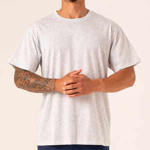 T-shirt Homme Personnalisable OEM 100% Coton Uni Léger Col Rond Épaules Tombantes Coupe Oversize pour l'Été - Product Image 4