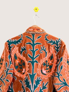 Manteau d'hiver pour femmes grande taille, style bohème, en velours de laine brodé, écologique, ouvert sur le devant, manches longues, col rond, Suzani - Product Image 4