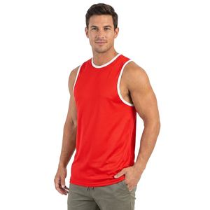 Débardeur sans manches rouge pour homme, col rond, couleur unie, tricoté, respirant, décontracté, séchage rapide, mélange de coton, vente en gros - Product Image 3