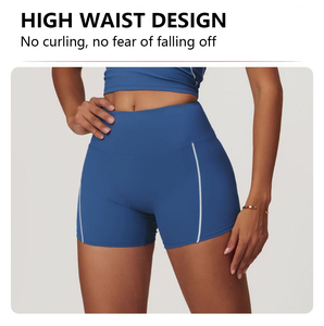 Conjunto de Yoga sin Tirantes para Mujer, Color Azul Sólido, Pantalones Cortos de Cintura Alta, Dos Piezas, Ropa Deportiva, Costuras en Contraste, Ropa de Entrenamiento sin Costuras - Product Image 2