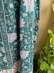 Hand Block Printed Indian Cotton Dress 100% Cotton Long Gown with Floral Embroidered Neckline Square Collar <b>Tunics</b> Dress - Product Image 4