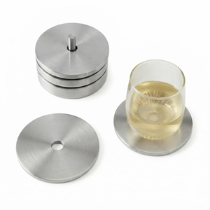 Fine Quality Metal <b>Drink</b> <b>Coasters</b> With Stand Classic Stainless Steel <b>Coaster</b> Set Wholesale Tea Coffee Table Mats Manufacturer - Product Image 1