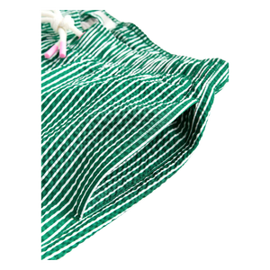 Short de plage rayé vert pour homme, taille mi-haute, avec cordon de serrage, respirant, en coton tissé, avec poches - Product Image 5