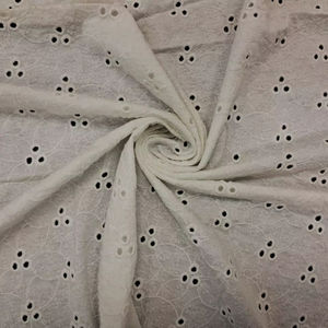 Tissu brodé blanc en jersey/coton, motif ajouré Dobby Buti, extensible, doux et léger, idéal pour confection de robes - Vente chaude - Product Image 1