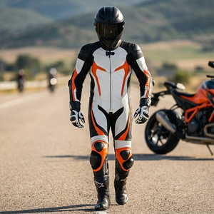 Vestes de moto en cuir véritable pour hommes, tendance, de haute qualité, style racer, avec pantalon, en vente. - Product Image 5