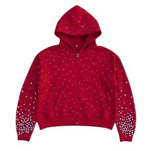 Sudadera con capucha personalizada 100% algodón con cremallera para hombre y mujer, muestra de sudadera con pedrería personalizada para mujer, sudadera con pedrería de diamantes. - Product Image 3