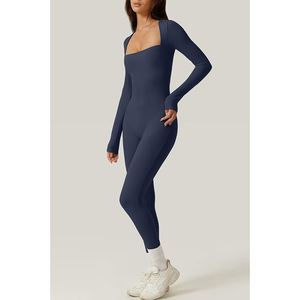 Mono elástico sexy de cuello cuadrado para mujer, de manga larga, con leggings de longitud completa, a la moda, OEM - Product Image 4
