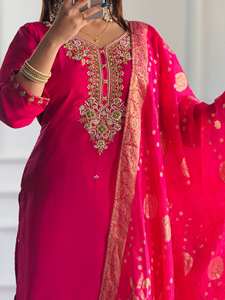 2024 HERMOSO VESTIDO DE FIESTA TOTALMENTE COSTADO ESTILO AFGANI CON COLOR ELEGANTE Y TELA DE SEDA DE TRABAJO BORDADO - Product Image 4