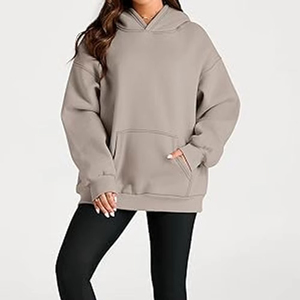 Sweat à capuche décontracté 100 % coton molletonné pour femme, couleur unie, coupe ample, respirant, avec logo imprimé personnalisé, sweat à capuche d'hiver pour femme - Product Image 2