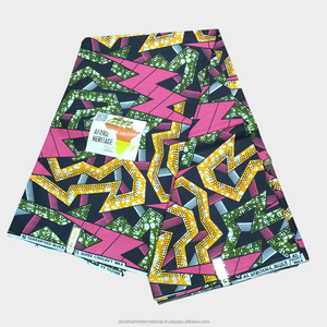 Pink Green Yellow African Wax Print Ankara Fabric Geometric Pattern Textile for Women <b>Dresses</b> Fashion Sewing Apparel - Product Image 1