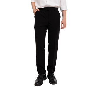 Men's Black Formal Straight Fit Trousers Mid Waist Button Fly Anti-Wrinkle Polyester <b>Wool</b> Blend Autumn Wear - Product Image 1
