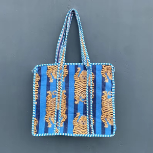 Quilted Cotton Bucket Tote <b>Bag</b> with Shoulder Strap Open Closure Jungle Print <b>Boho</b> Style 1-1.9L Capacity - Product Image 1