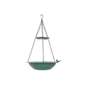 Comedero para pájaros colgante de metal rústico antiguo con techo cónico y diseño de pájaro posado para uso en jardín al aire libre, hecho a mano. - Product Image 3