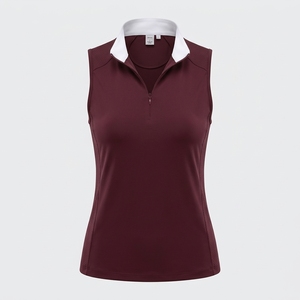 Women's Burgundy Sleeveless Tank <b>Top</b> With Mandarin Collar Knitted Spandex Polyester Breathable Minimalist professional courtwear - Product Image 3