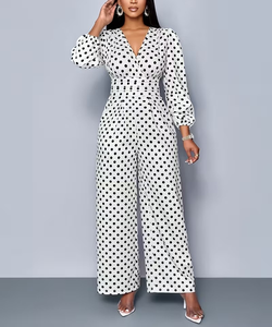 Women's High Waist Full Length Striped Fleece Breathable Quick Dry Eco-Friendly Jumpsuit Puff Sleeve V-Neck Regular Fit Summer - Product Image 4