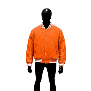PREMIUM ORANGE LETTERMAN <b>Men's</b> Orange <b>Suede</b> Varsity <b>Jacket</b> Regular Fit Turn-down Collar Casual Autumn Wear EVERYDAY COLLEGE PREM - Product Image 1