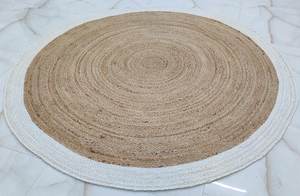พรมปูพื้นทรงกลมสไตล์โบโฮ ทำจากปอกระเจา ขอบสีดำขาว ทอมือ ลายทอธรรมชาติ สำหรับห้องนั่งเล่น ห้องนอน ห้องเด็ก ตกแต่งบ้าน - Product Image 5