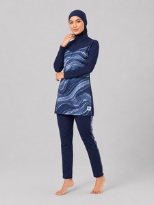 Ensemble burkini modeste de haute qualité pour femme, vêtements de plage de luxe, marque privée, bikini 2 pièces à coupe haute, imprimé sur le devant - Product Image 6
