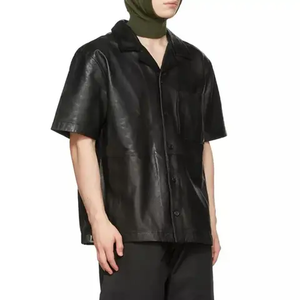 Custom Wholesale Men's Leather Made Long Sleeve Shirt Best Quality Solid Sleeve Button Down Leather Shirts - Product Image 5