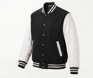 Veste universitaire noire et blanche pour homme avec boutons sur le devant et bordure rayée, style preppy - Product Image 4