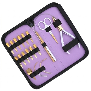 Kit complet d'outils d'application pour extensions capillaires : Pinces micro-anneaux, Anneaux de séparation rapide, Aiguilles courbées, Pinces bec de canard, Ciseaux - Product Image 6