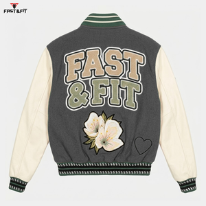 Veste universitaire en toile brodée sur mesure, 100 % coton, coupe-vent et respirante, pour le baseball et l'hiver – Vente en gros - Product Image 2