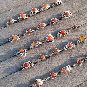Fiery Essence Carnelian <b>Rings</b> Vintage Style <b>Adjustable</b> Silver Brass Bohemian Orange Stone Wedding Unisex Bulk Collection - Product Image 2