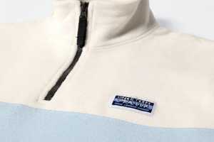 <b>Women's</b> Pastel Solid Color Blocked Hooded Quarter Zip <b>Fleece</b> Sweatshirt Pullover Long Sleeve 300g Hip Length - Product Image 2