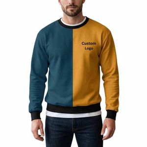 เสื้อสเวตเชิ้ตคอกลมผู้ชาย แขนยาว สีเหลืองน้ำเงิน ตัดต่อสี ทรงปกติ ผ้าถัก สวมใส่สบาย  แบบลำลอง  รับสั่งทำพิเศษ - Product Image 2
