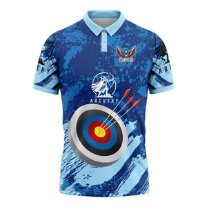Polo de tir à l'arc pour homme de haute qualité, manches courtes, imprimé par sublimation, respirant, coupe classique, design décontracté avec motif cible - Product Image 1