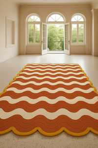 Handmade Modern Handwoven orange and white Rug in Wool Textured <b>Carpet</b> for Luxury Home and Picnic Interiors Customizable Rug Set - Product Image 3