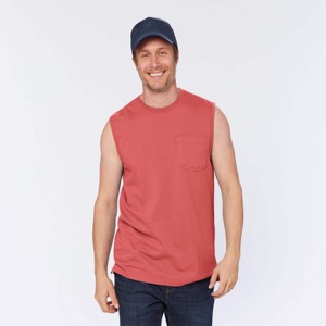 Débardeur en coton rouge sans manches pour homme, col rond, coupe classique, décontracté, couleur unie, jersey tricoté, teint uni - Product Image 5