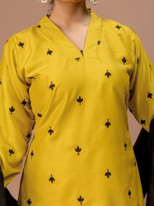 Yellow Cotton <b>Kurti</b> With Palazzo Pants And Dupatta Traditional <b>Indian</b> Pakistani Women's Casual Wear Ankle-Length Regular - Product Image 6