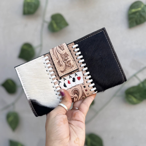 Portefeuille en cuir de vachette sculpté à la main, pochette pour cartes et téléphone, élégant, multi-usages, style western - Product Image 1