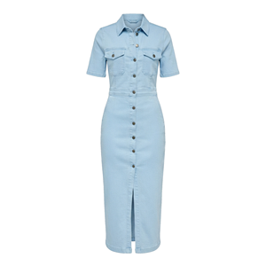 Light Blue Denim <b>Turn</b> Collar <b>Button</b> Long Sleeve Mini Dress Women Casual Sheath Silhouette Solid Color Breathable Summer Washed - Product Image 1