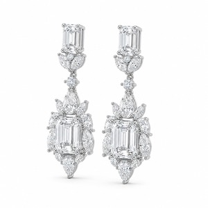 White Gold <b>Emerald</b> Cut Diamond Chandelier <b>Earrings</b> Luxury Flower Design Women's Wedding Jewelry Claw Setting - Product Image 5