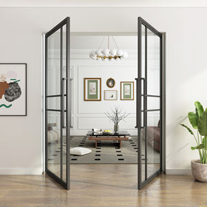 معدن داخلي مزدوج حديث فرنسي من الزجاج الشفاف للشقق المنزلية مع فولاذ أسود للاستخدام في الحمام - Product Image 4