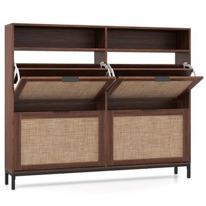 Boho Style Freestanding Shoe Cabinet Organizer with 4 Flip Drawers and <b>Open</b> Shelves for Entryway - Product Image 5