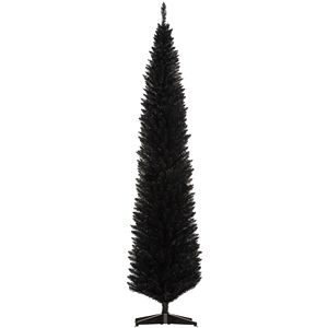 Albero di Natale Artificiale Sottile Non Illuminato Alto 2,4 m con 618 Punte, Base in Plastica, per Decorazioni Natalizie Nere - Product Image 1