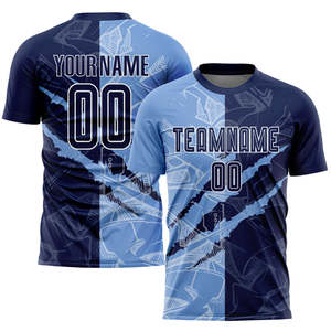 Custom Soccer Uniform Navy <b>Light</b> Blue Split Scratch Personalized Team <b>Name</b> Number Football Jersey Shorts Full Kit Men Youth - Product Image 2