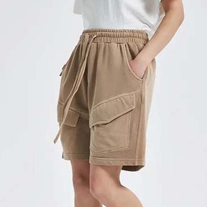 Shorts en coton molletonné vintage pour hommes, coupe brute, style délavé, pour l'été, avec cordon de serrage, pour femmes, coupe jogger - Product Image 6