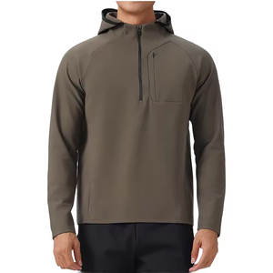 Quick Dry Sweat Wicking Workout Training Pullovers Custom Made Quarter Zip Hooded Top Muscle Fit Terry Made 1/4 Zip <b>Track</b> <b>Jacket</b> - Product Image 1